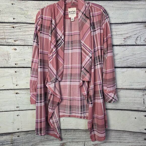 New York Laundry Pink Plaid Open Front Cardigan Small - Picture 2 of 7